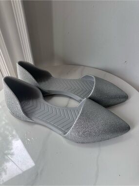 NATIVE SHOES Women's Audrey Pointed D'Orsay Flats Silver Glitter Feminine Size 8